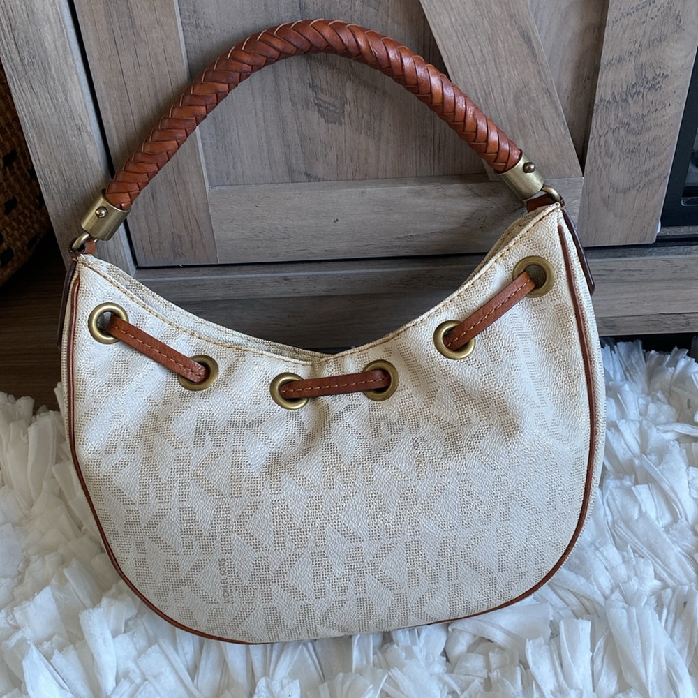 Michael Kors Brown Braided Handle Hobo Style Bohemian Shoulder Bag - Picture 5 of 13